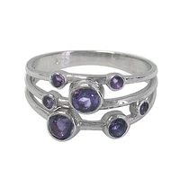 Sterling Silver With Rhodium Ring; 3mm, 4mm And 5mm Round Stones