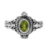 Sterling Silver, 3X6mm Peridot Poison Ring, 22mm Width