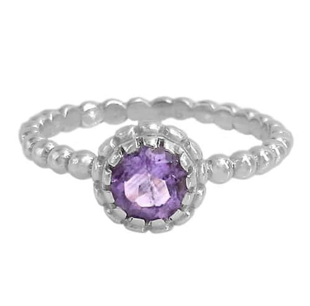 Sterling Silver With Rhodium, 7mm Stone Ring, Colour And May Vary