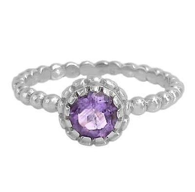 Sterling Silver With Rhodium, 7mm Stone Ring, Colour And May Vary