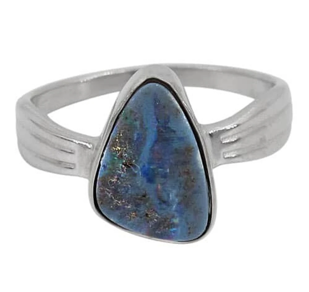 Sterling Silver With Rhodium, 13X9mm Australian Opal Stone Ring, Colour And May Vary