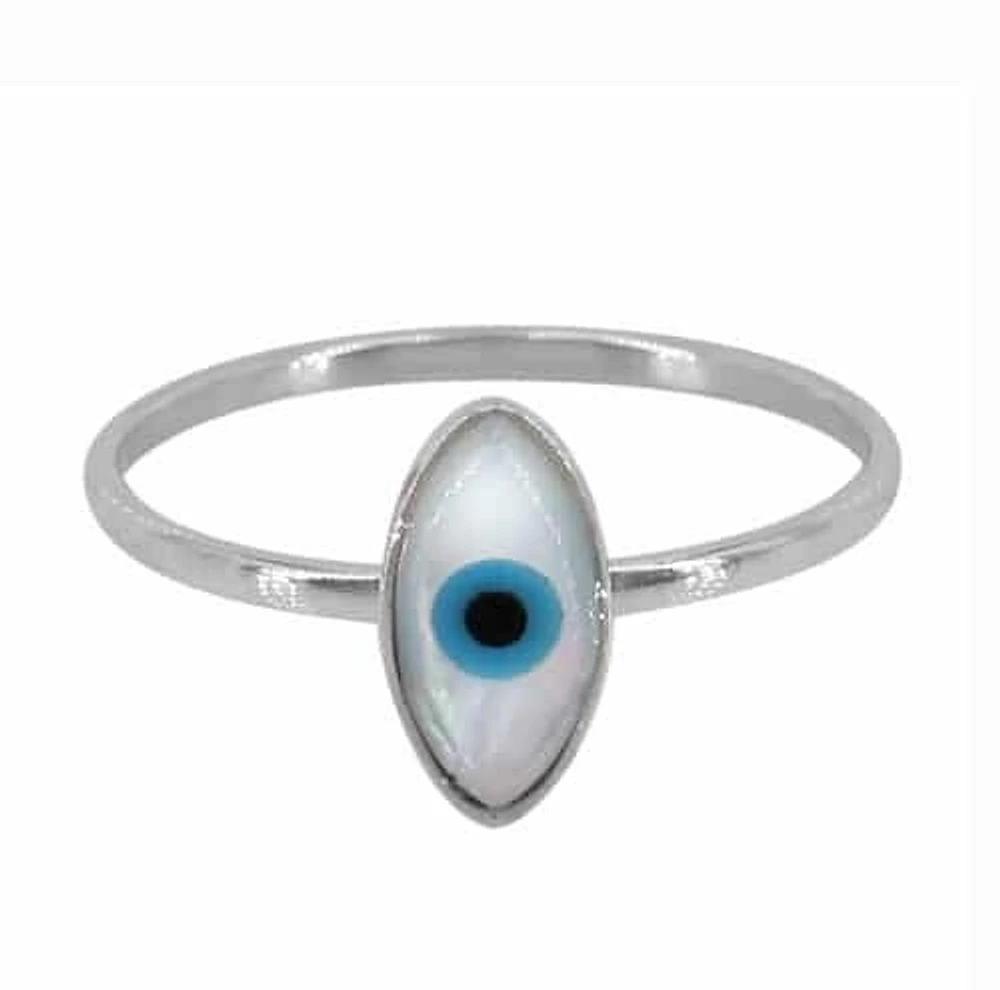 Sterling Silver With Rhodium, Evil Eye Shell Ring, 10×5.5mm Width