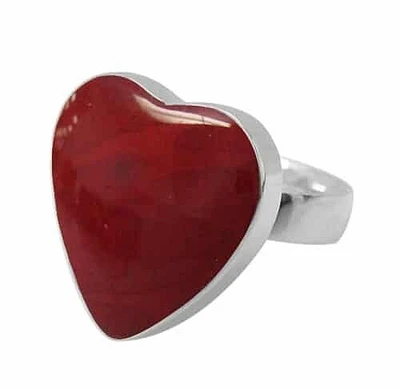 Sterling Silver, 20mm Heart Shape Stone Ring, Colour And May Vary