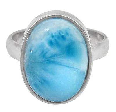 Sterling Silver With Rhodium, 16X12Mm Larimar Stone Ring, Colour And May Vary.