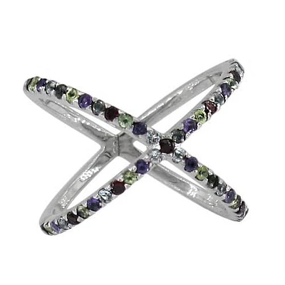 Sterling Silver With Rhodium, Multi Stone Ring, 17mm Width