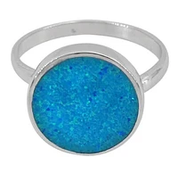 Sterling Silver With Rhodium, 15mm Emulated Opal Stone Ring