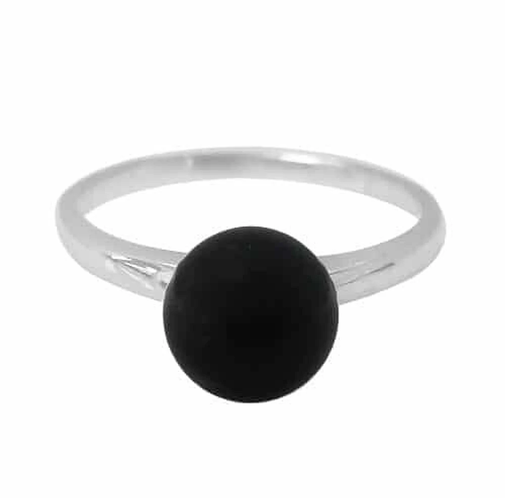 Sterling Silver With Rhodium, 8.5mm Black Pearlized Agate Stone Ring