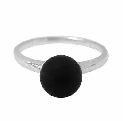 Sterling Silver With Rhodium, 8.5mm Black Pearlized Agate Stone Ring