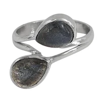 Sterling Silver With Rhodium, 6X10mm Stone Ring, Colour And May Vary