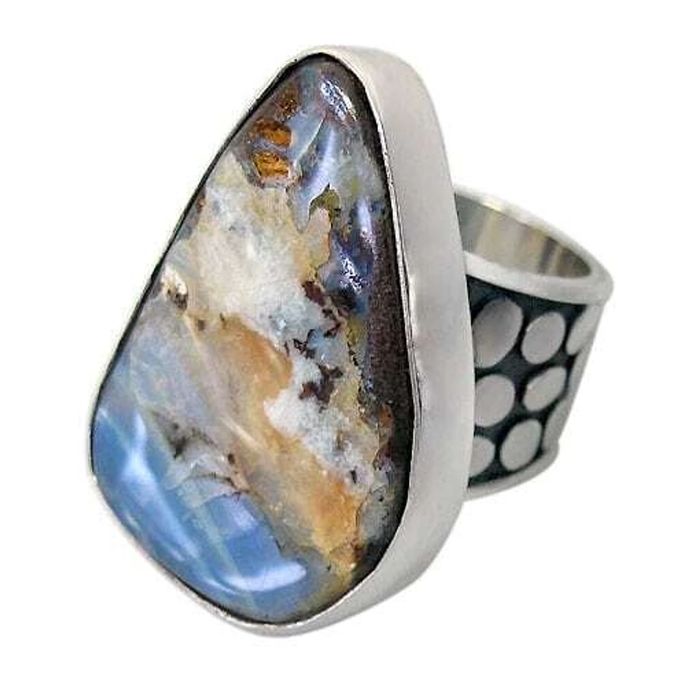 Sterling Silver, 30X21mm Boulder Opal Stone Ring, Colour And May Vary