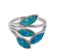 Sterling Silver With Rhodium, 17X15mm Leaf Design Emulated Opal Stone Ring