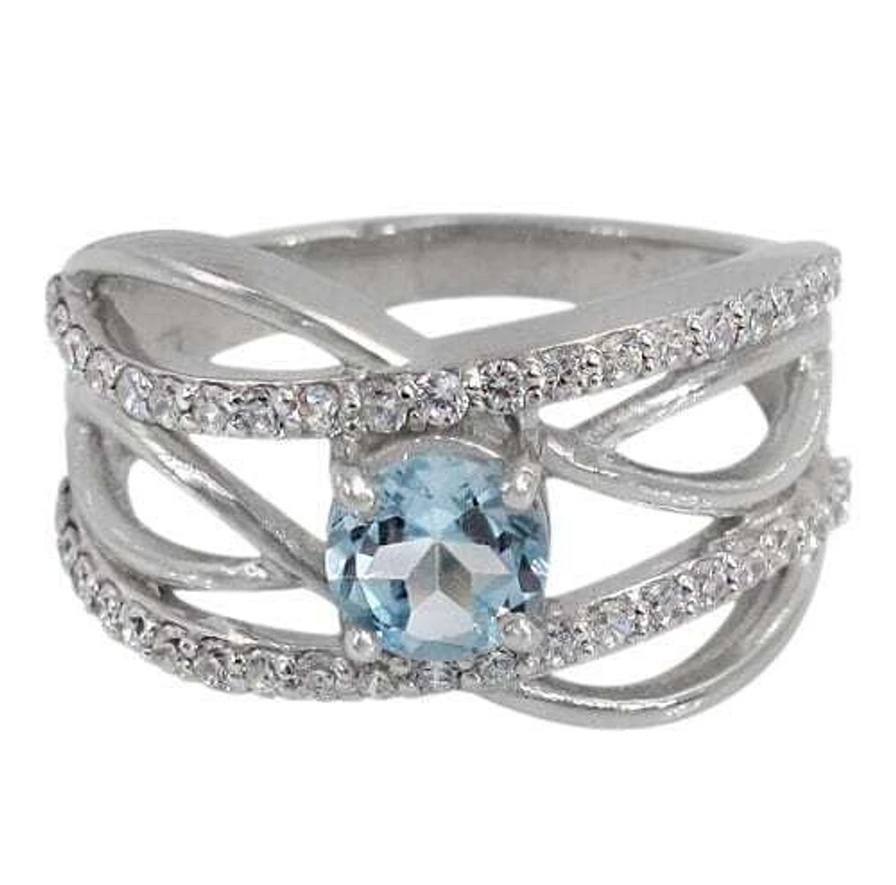Sterling Silver With Rhodium, 6mm Stone And 2mm Cubic Zirconia Ring
