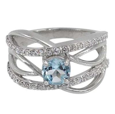 Sterling Silver With Rhodium, 6mm Stone And 2mm Cubic Zirconia Ring