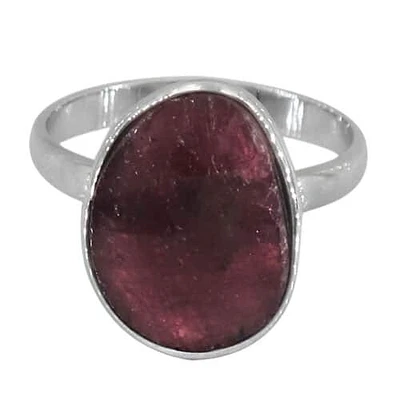 Sterling Silver With Rhodium, 18X13mm Pink Sapphire Stone Ring, Colour And May Vary