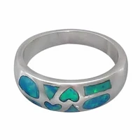 Sterling Silver With Rhodium, Emulated Opal Stone Ring Multi Shape Design, 7mm Width