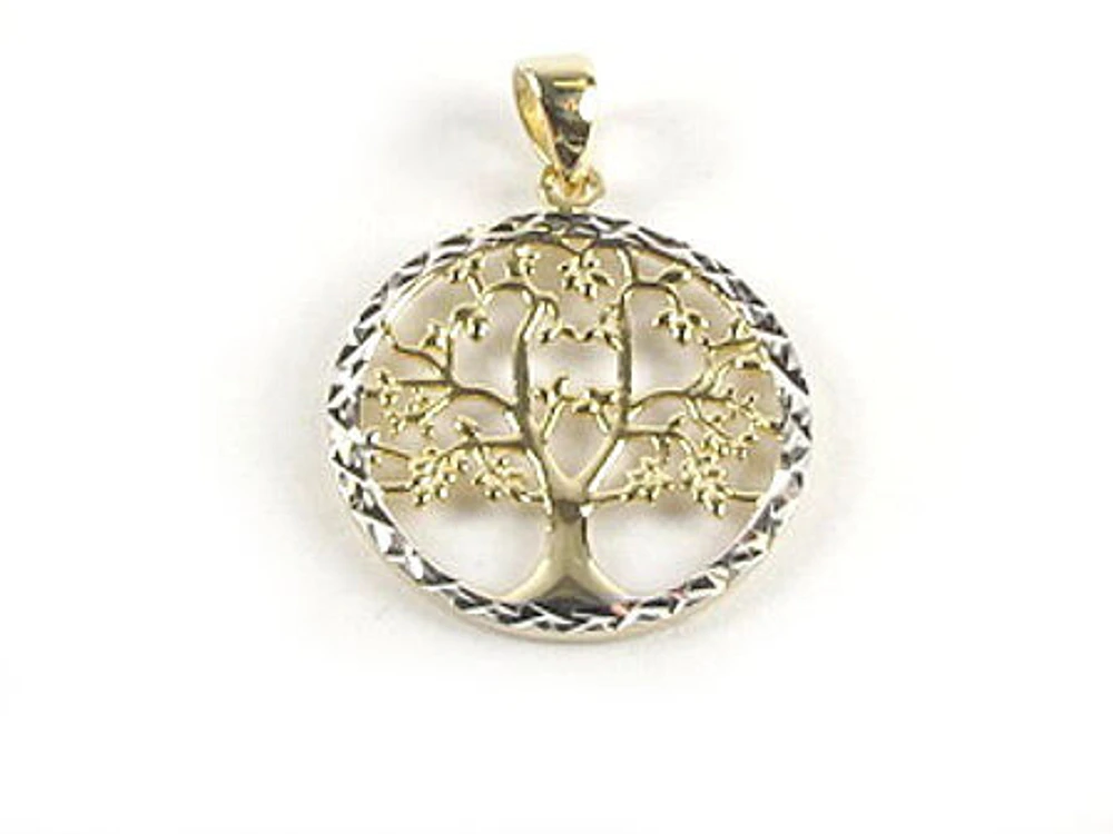 10K Yellow Gold Shimmer Cut Family Tree Pendant