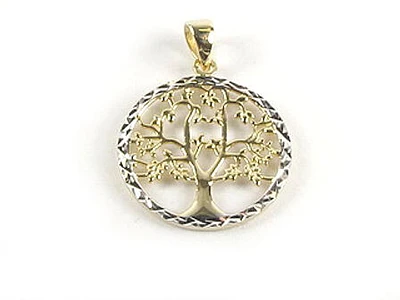 10K Yellow Gold Shimmer Cut Family Tree Pendant