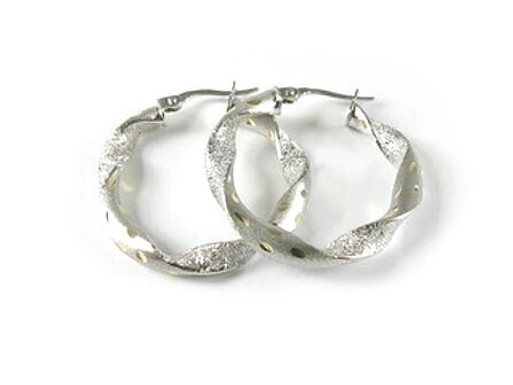 10K Shimmer Cut White Gold Hoop Earrings