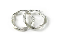 10K Shimmer Cut White Gold Hoop Earrings