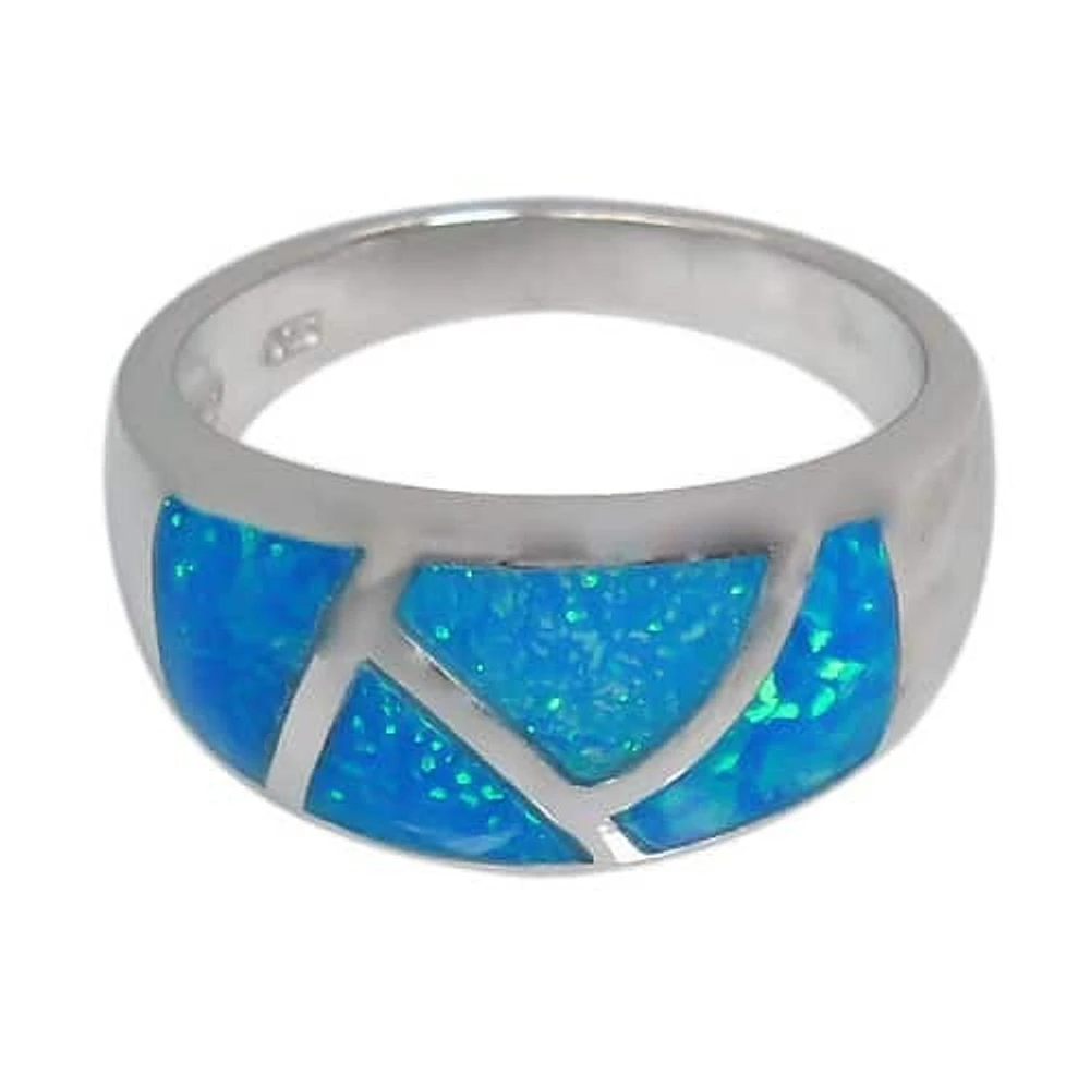 Sterling Silver With Rhodium, Emulated Opal Stone Ring, 10mm Width