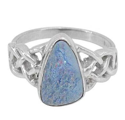 Sterling Silver With Rhodium, 14X9mm Australian Opal Stone Ring With Celtic Knot Design, Colour And Size May Vary