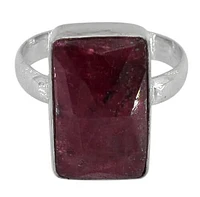 Sterling Silver With Rhodium, 17X10Mm Dyed Ruby Ring 3mm Band