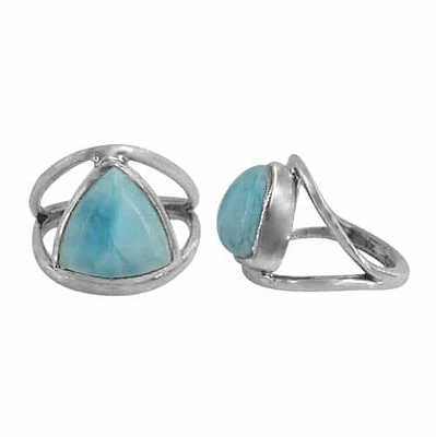 Sterling Silver With Rhodium, 11X12mm Larimar Stone Ring 2.5mm Band, Colour And May Vary