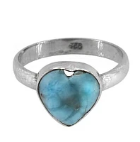 Sterling Silver Heart Ring With 14mm Larimar Stone And 3mm Band