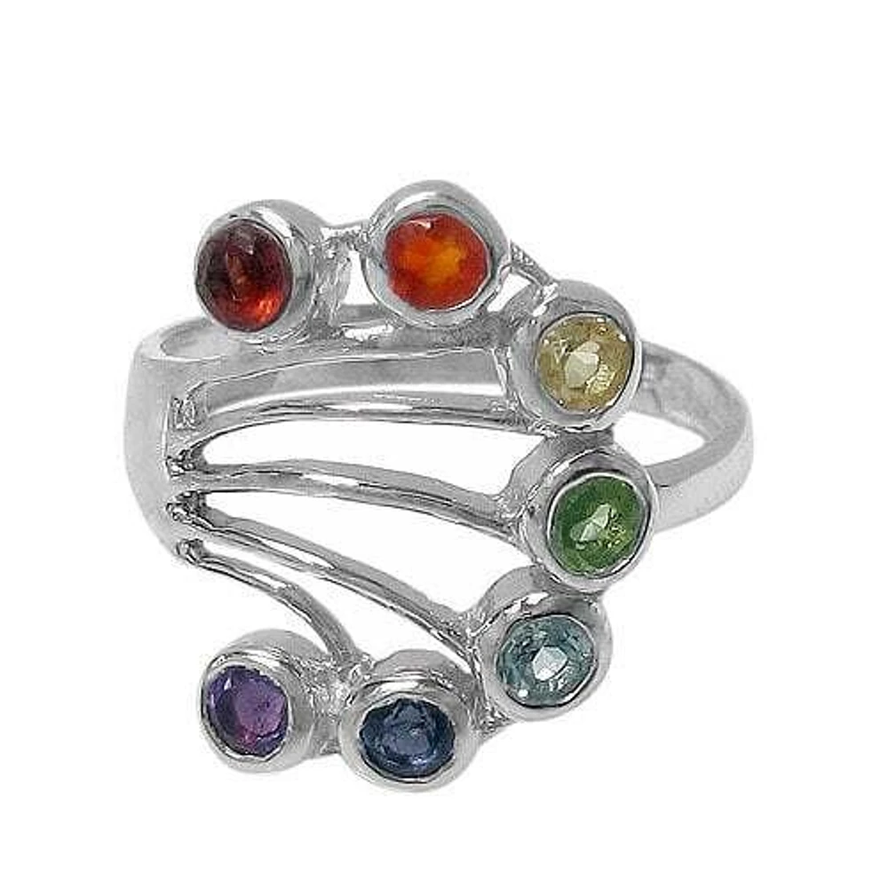 Sterling Silver With Rhodium, 3mm Multi Stone Ring