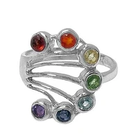 Sterling Silver With Rhodium, 3mm Multi Stone Ring