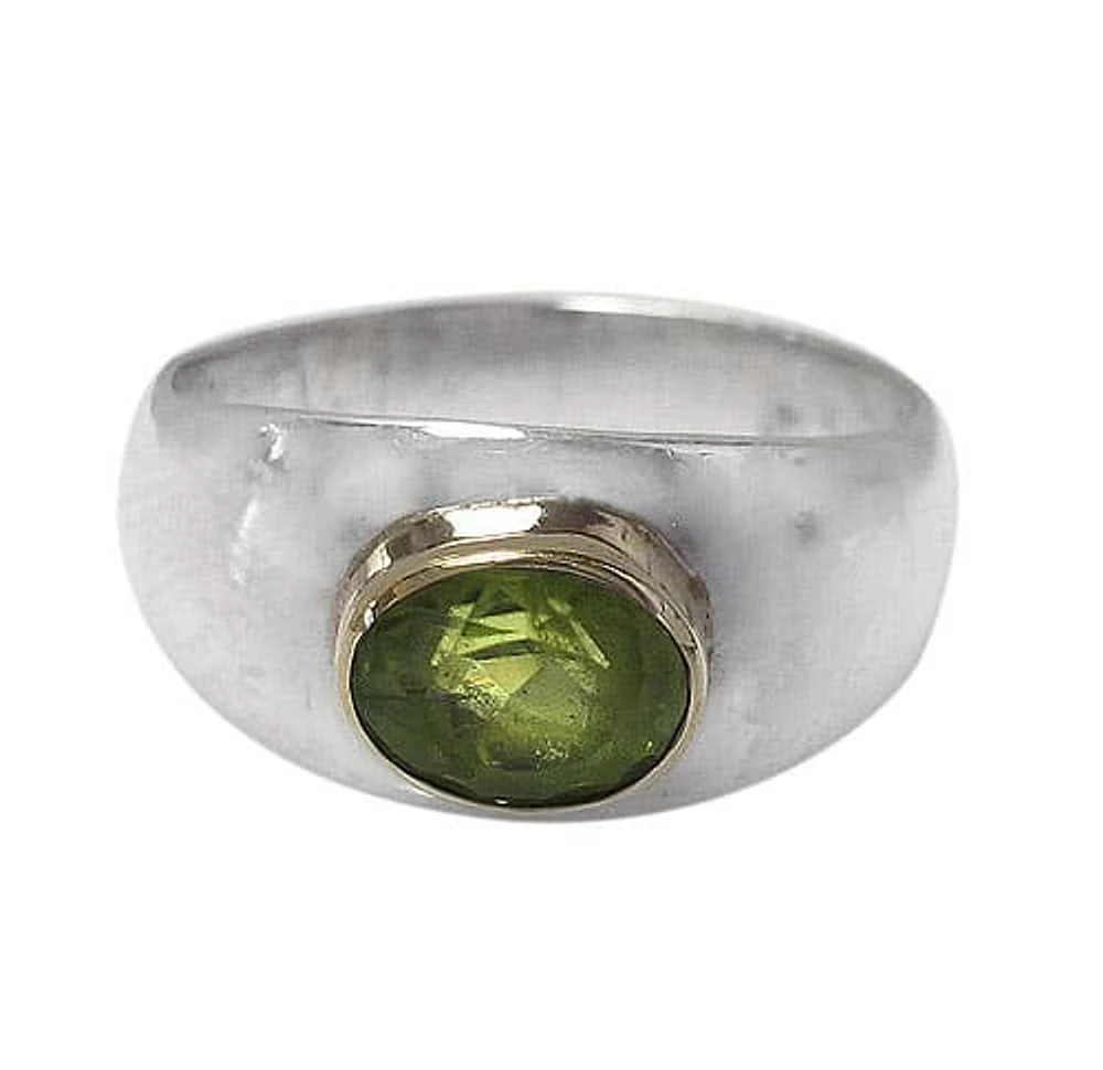 Sterling Silver With Brass, 9X7mm Stone Ring