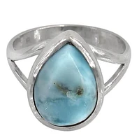 Sterling Silver With Rhodium, 13X9mm Larimar Stone Ring 3mm Band, Colour And May Vary