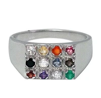 Sterling Silver With Rhodium, Hoshen Multi Stone Ring , 10X14mm Widtm