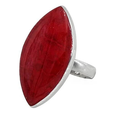 Sterling Silver, 30X15mm Sponge Coral Stone Ring With 3mm Band