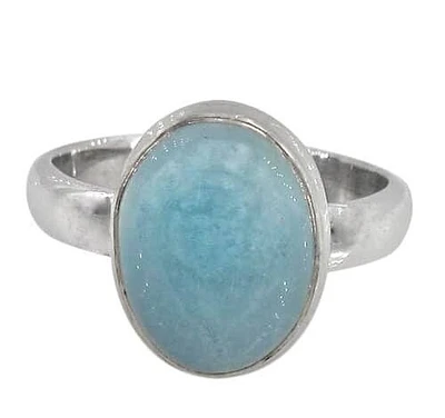 Sterling Silver With Rhodium, 13X9mm Aquamarine Stone Ring 3.5mm Band