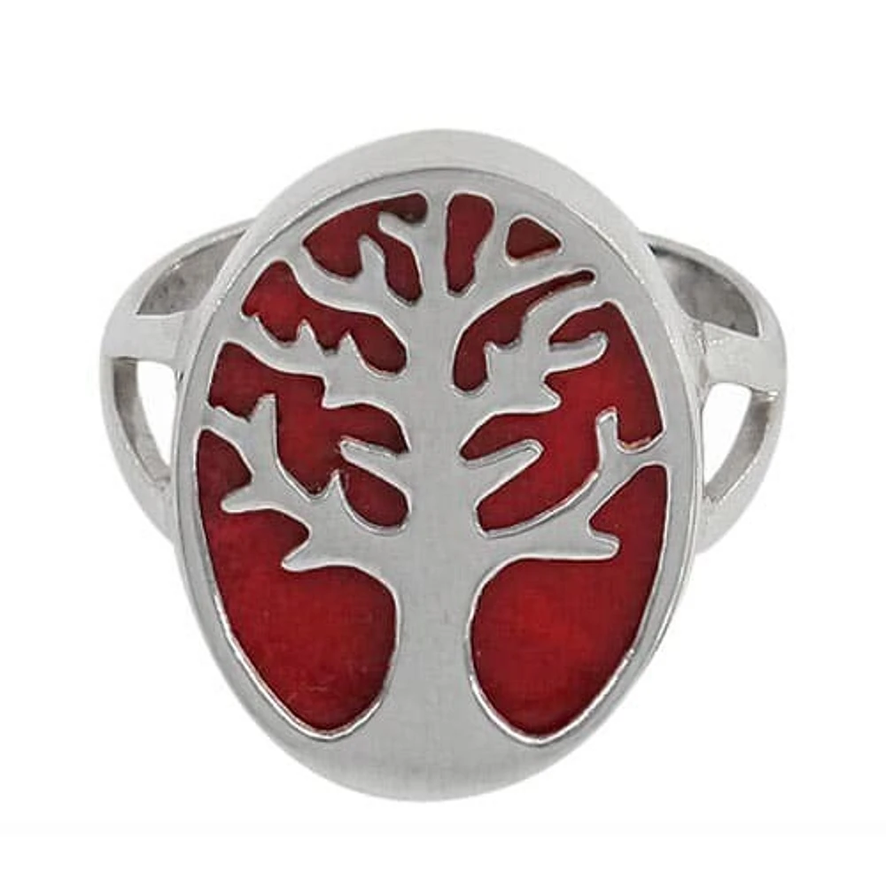 Sterling Silver With Rhodium, Tree Of Life Ring 20X15mm Stone, Colour And May Vary