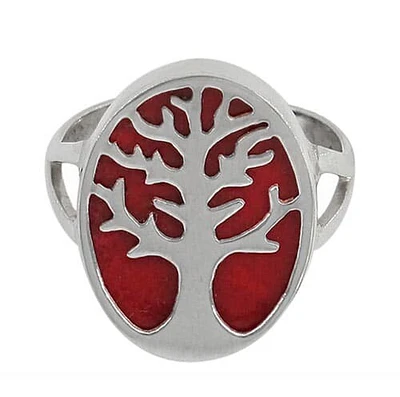 Sterling Silver With Rhodium, Tree Of Life Ring 20X15mm Stone, Colour And May Vary