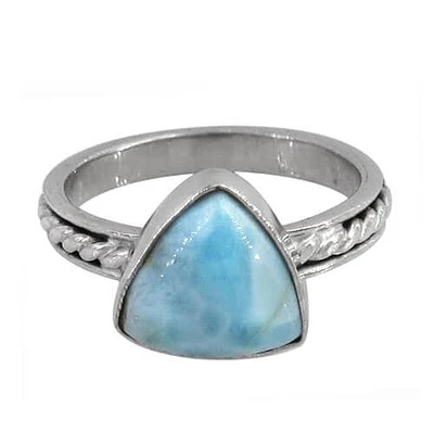 Sterling Silver With Rhodium, 11X11mm Larimar Stone Ring 3mm Band, Colour And May Vary