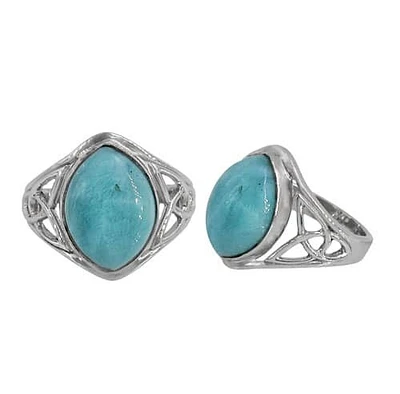 Sterling Silver, 16X11mm Larimar Stone Ring With Celtic Knot Design, Colour And May Vary