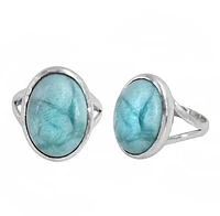 Sterling Silver With Rhodium, 17X12mm Larimar Stone Ring 3mm Band, Colour And May Vary