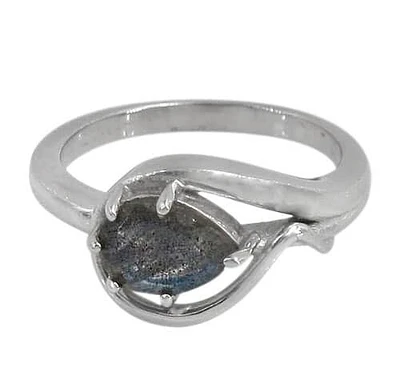 Sterling Silver With Rhodium, 6X9mm Stone Ring, Colour And May Vary