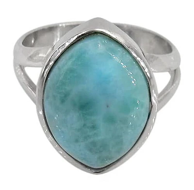 Sterling Silver With Rhodium, 18X13mm Larimar Stone Ring 4.5mm Band, Colour And May Vary