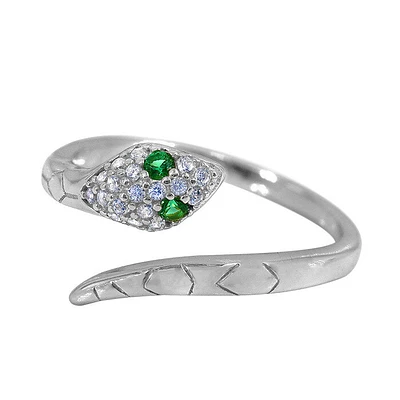 Sterling Silver With Rhodium, Adjustable Snake Ring Cubic Zirconia, 12Mm Width