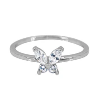 Sterling Silver With Rhodium, 7X7mm Butterfly Ring Cubic Zirconia, 1mm Band