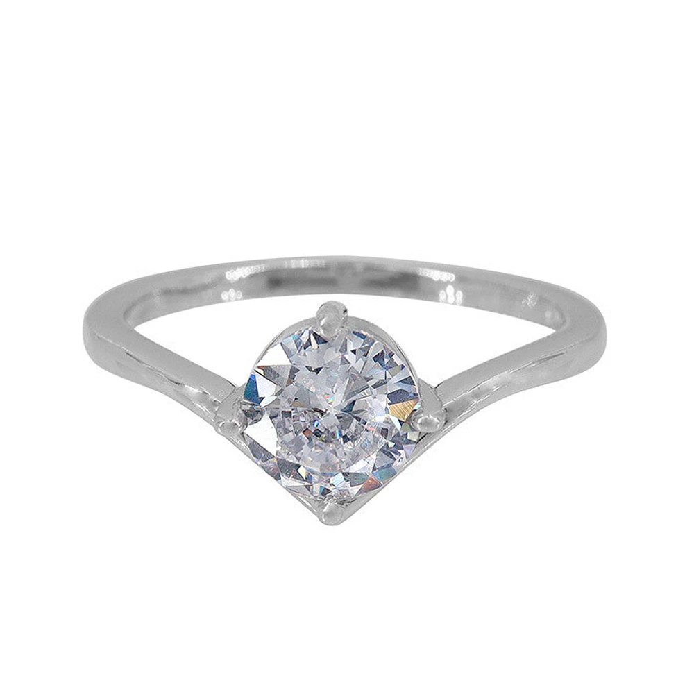 Sterling Silver With Rhodium, 7Mm Cubic Zirconia Ring, 2mm Band