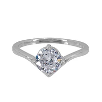 Sterling Silver With Rhodium, 7Mm Cubic Zirconia Ring, 2mm Band