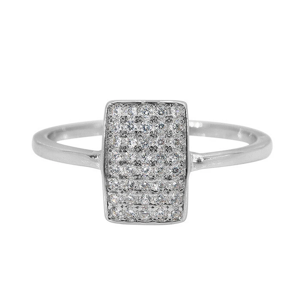 Sterling Silver With Rhodium, 7X10mm Rectangular Ring Cubic Zirconia, 1.5mm Band