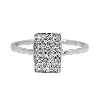 Sterling Silver With Rhodium, 7X10mm Rectangular Ring With Cubic Zirconia, 1.5mm Band