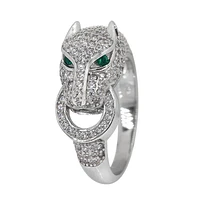 Sterling Silver With Rhodium, Panther Head Ring Cubic Zirconia, 10mm Width