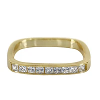 Sterling Silver With Gold, 3X3mm Square Cubic Zirconia Ring, 3.5mm Band